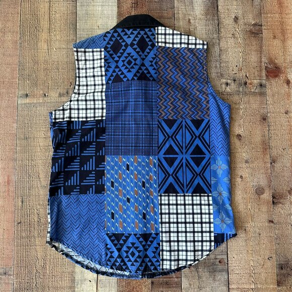 Roughrider By Circle Womens Sleeveless Patchwork Button-Up Vest Geometric Print - Picture 8 of 8